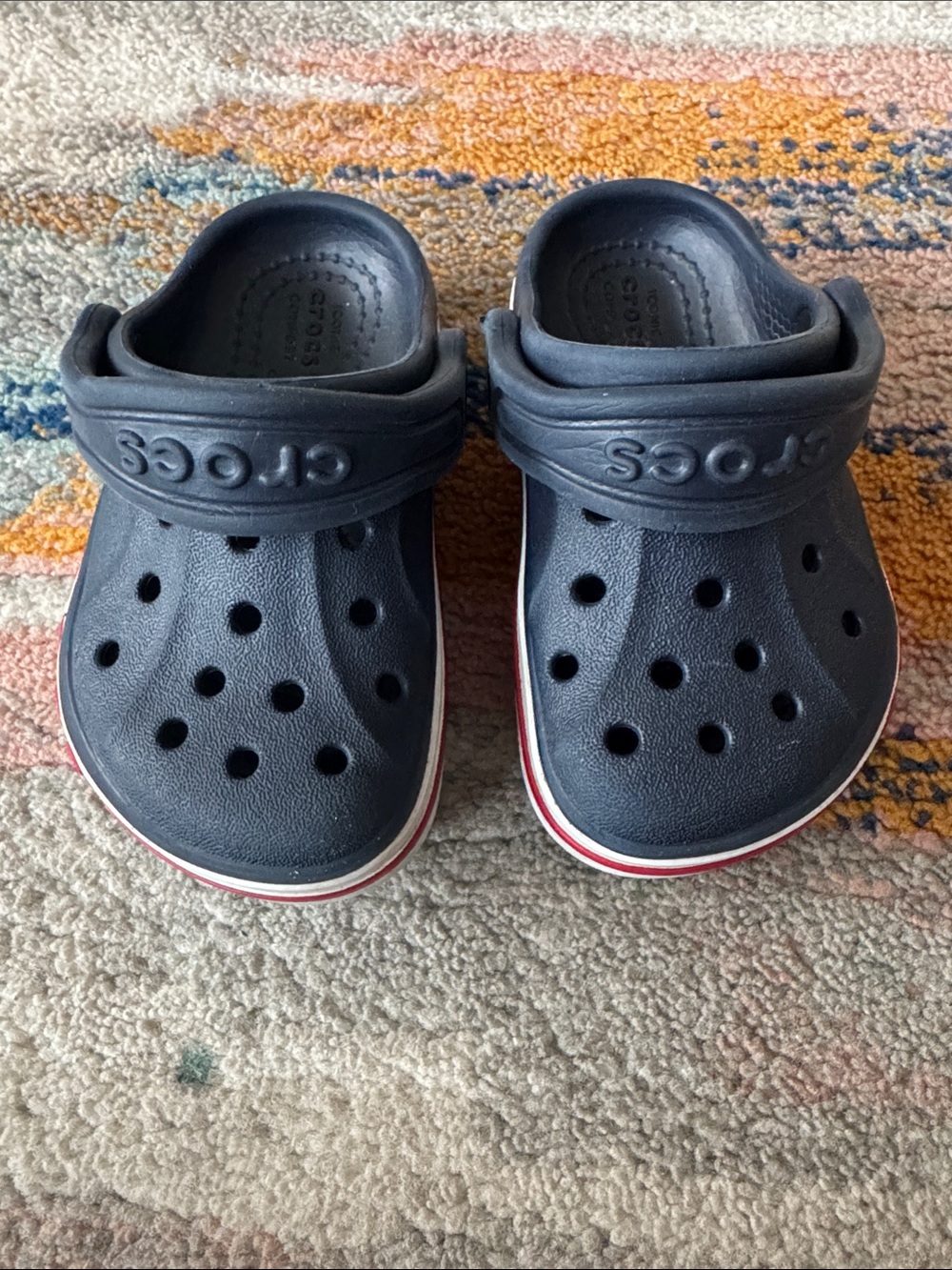 CROCS Kids Navy Clogs with Red & White Trim